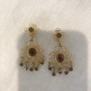 Vintage Gold and Citrine Chandelier Earrings